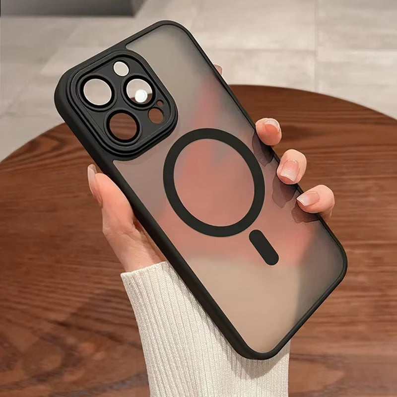 Magnetic Matte Luxury Lens Protector Case for iPhone 11-17 Pro Max - Compatible with MagSafe Wireless Charger