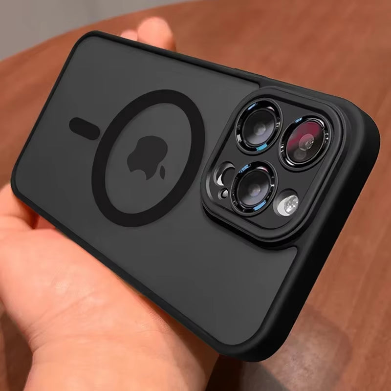Magnetic Matte Luxury Lens Protector Case for iPhone 11-17 Pro Max - Compatible with MagSafe Wireless Charger