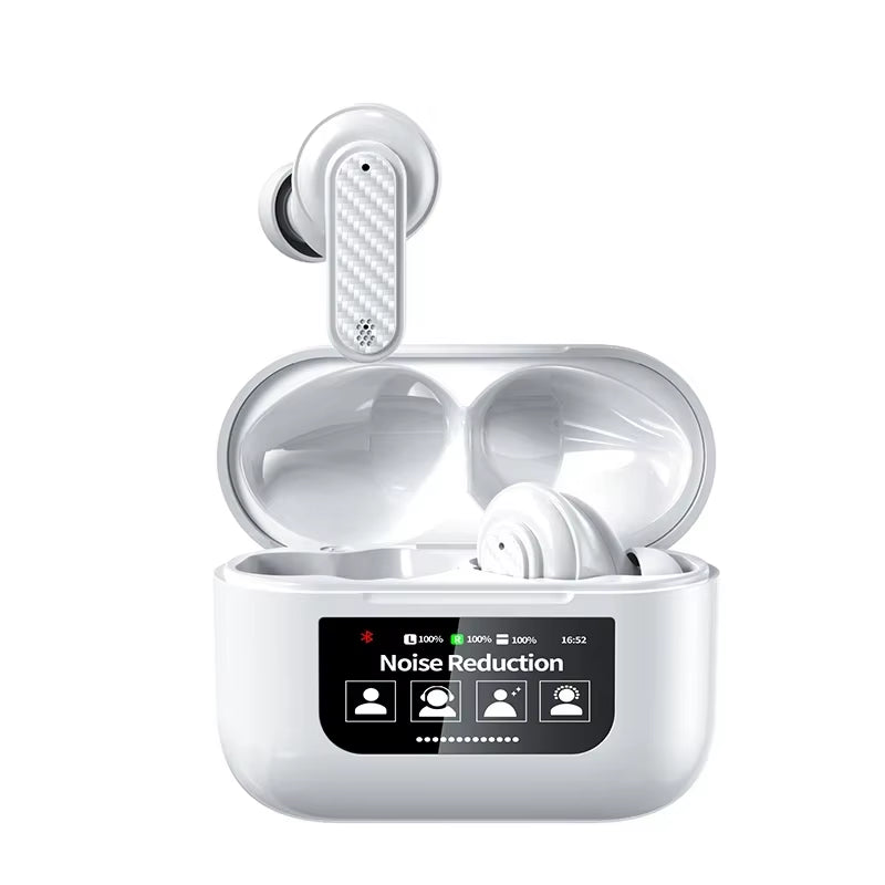 YW08 Wireless Earbuds with Smart LCD Touch Screen, ANC, Waterproof Design, and Built-In Microphone for Sports and Gaming