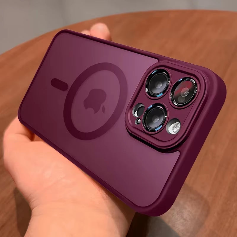 Magnetic Matte Luxury Lens Protector Case for iPhone 11-17 Pro Max - Compatible with MagSafe Wireless Charger