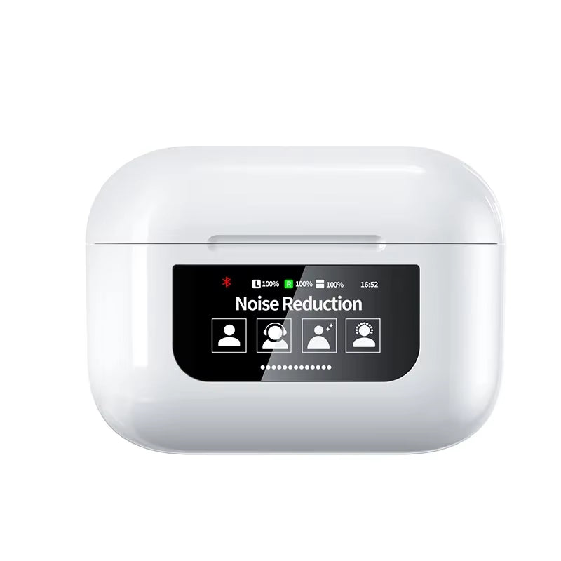 YW08 Wireless Earbuds with Smart LCD Touch Screen, ANC, Waterproof Design, and Built-In Microphone for Sports and Gaming
