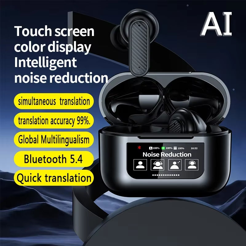 YW08 Wireless Earbuds with Smart LCD Touch Screen, ANC, Waterproof Design, and Built-In Microphone for Sports and Gaming