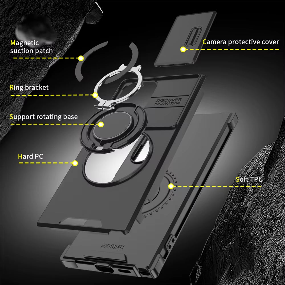 Magnetic Slide Camera Protection Phone Case for Samsung S25 Edge, S24, S23+, S21, S22 Ultra, FE, A54, A15, A14, A05, A05S