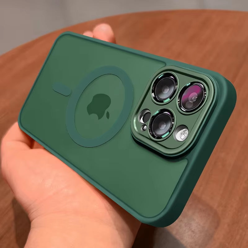 Magnetic Matte Luxury Lens Protector Case for iPhone 11-17 Pro Max - Compatible with MagSafe Wireless Charger