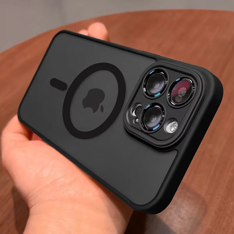 Magnetic Matte Luxury Lens Protector Case for iPhone 11-17 Pro Max - Compatible with MagSafe Wireless Charger