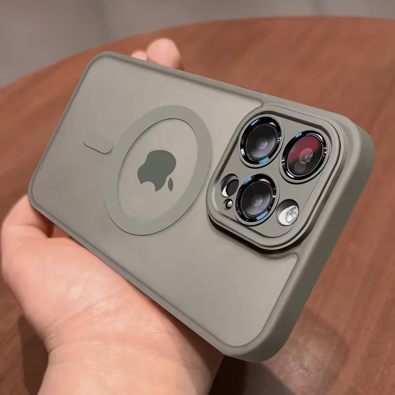 Magnetic Matte Luxury Lens Protector Case for iPhone 11-17 Pro Max - Compatible with MagSafe Wireless Charger