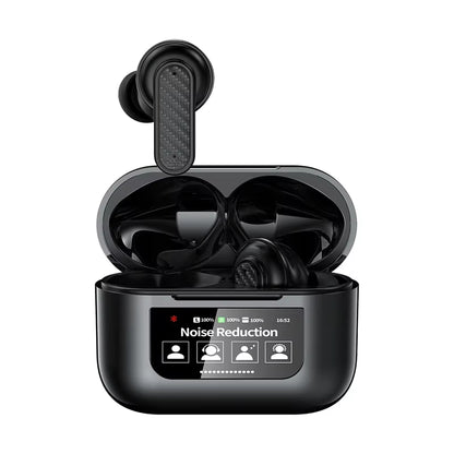 YW08 Wireless Earbuds with Smart LCD Touch Screen, ANC, Waterproof Design, and Built-In Microphone for Sports and Gaming