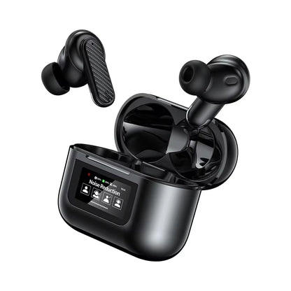 YW08 Wireless Earbuds with Smart LCD Touch Screen, ANC, Waterproof Design, and Built-In Microphone for Sports and Gaming